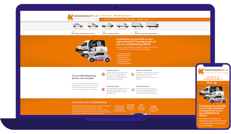 Website gebouwd door de Website Toren en voor Autoreclame ABC